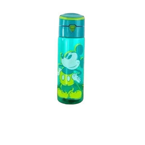 Disney Mickey Mouse Water Bottle Clear Green Yellow Push Button Opening 24 fl oz